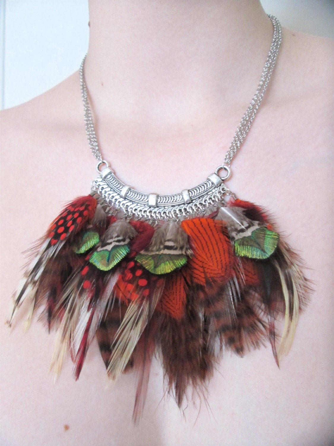 OOAK FEATHER NECKLACE - Natural Extra Long Colorful Peacock and Plumage Feather Necklace - Only One & Ready to Ship