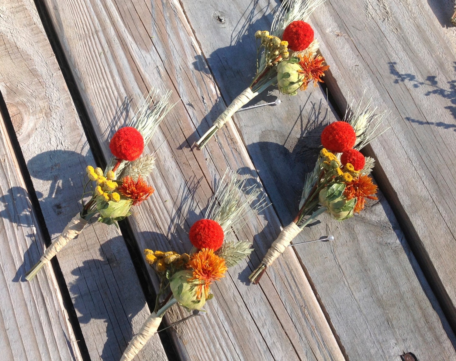 Creamy Sun-kiss Collection Boutonniere - Groom or Groomsmen Boutonnieres, Dried Flowers, Orange Golden Yellow Fall Wedding, Billy Buttons