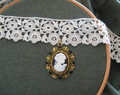 Vintage lace choker with cameo pendant