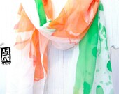 Hand Painted Silk Scarf. Peach Pink Floral Scarf, Garbera Daisy. Silk Chiffon Scarf. 10x54 in. Made to order.