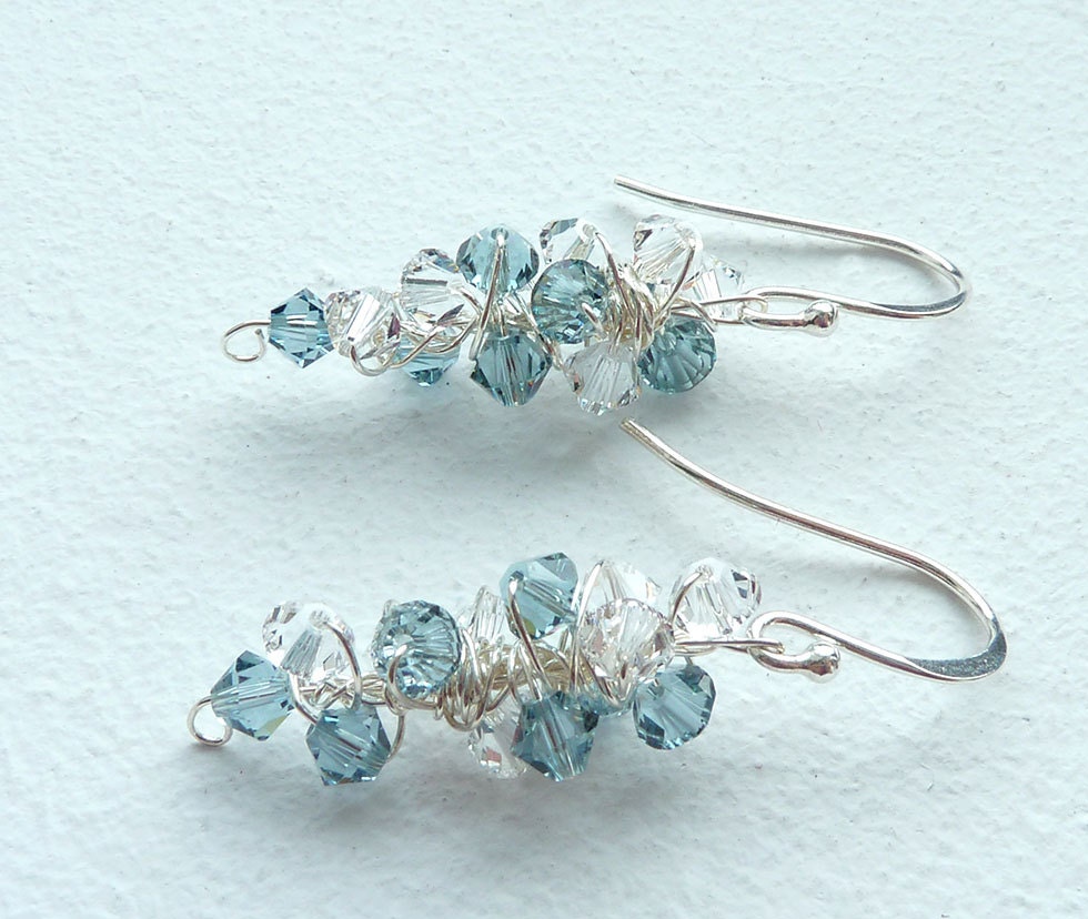 Sparkly Blue Earrings Sterling Silver