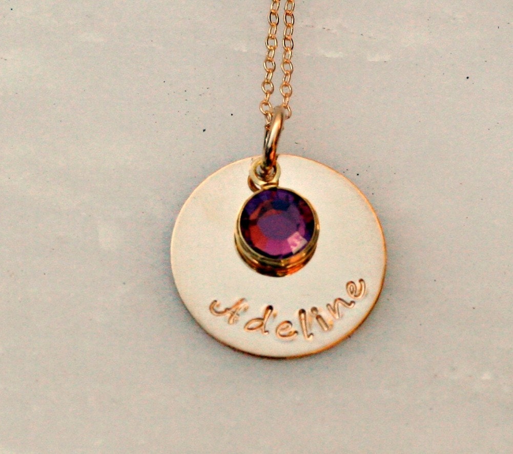 Personalized Birthstone Necklace - GOLD Hand Stamped Necklace - Mom Necklace - Name Necklace - Hand Stamped Jewelry - Mothers Day