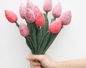 Dozen of spring flowers, tulips, fabric flower, pink and lilac gift for birthda bridal shower and cheer up. Easter gift for girl mom and dad - HappyDollsByLesya