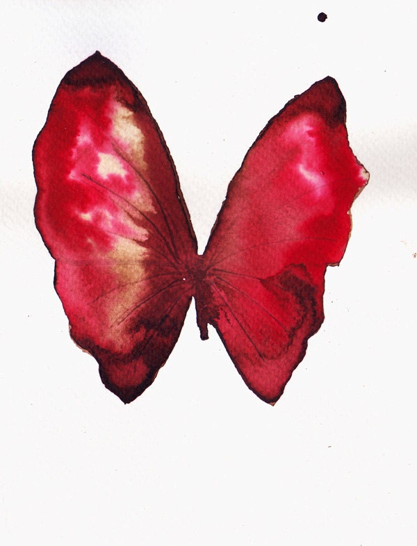 scarlet red and brown butterfly. original watercolour painting