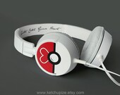 Love Ball Poke-phones cute Headphones earphones heart White Red hand painted girly