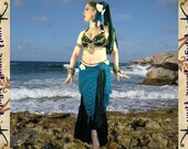 FANTASY mermaid TRIBAL FUSION belly dance Larp role play costume "Dark Mermaid" Hip tassel Dreadlocks yarn fall Hair flowers Wrap skirt