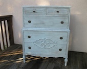 Chic and Shabby Cottage Blue Tall Dresser / Chest of Drawers