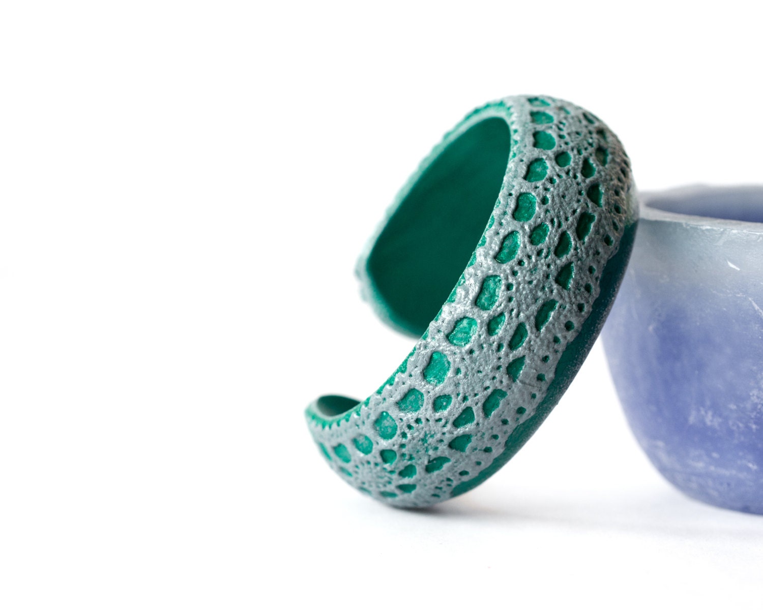 Rustic Lace Bangle, Emerald Green and Grey Bracelet, Romantic Bangle, Gift for her, Valentines day gift, Eco friendly ohtteam
