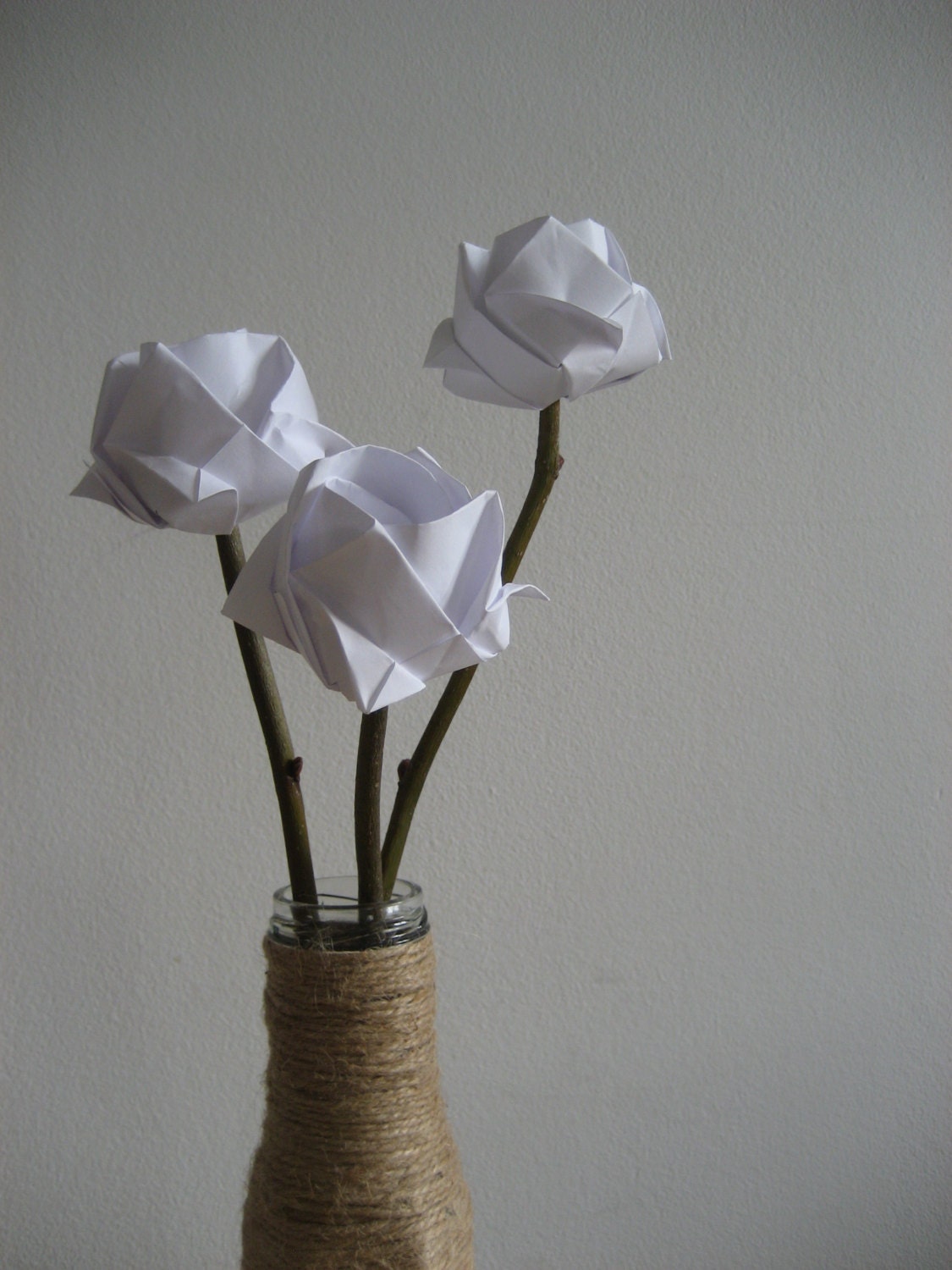 Big roses- origami roses with natural twigs-3 stems-pick your own colour