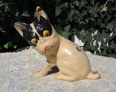 UNUSUAL Antique Large Comical French Bulldog with Bulging Eyes Composition Paper Mache Rustic 1920s 1930s