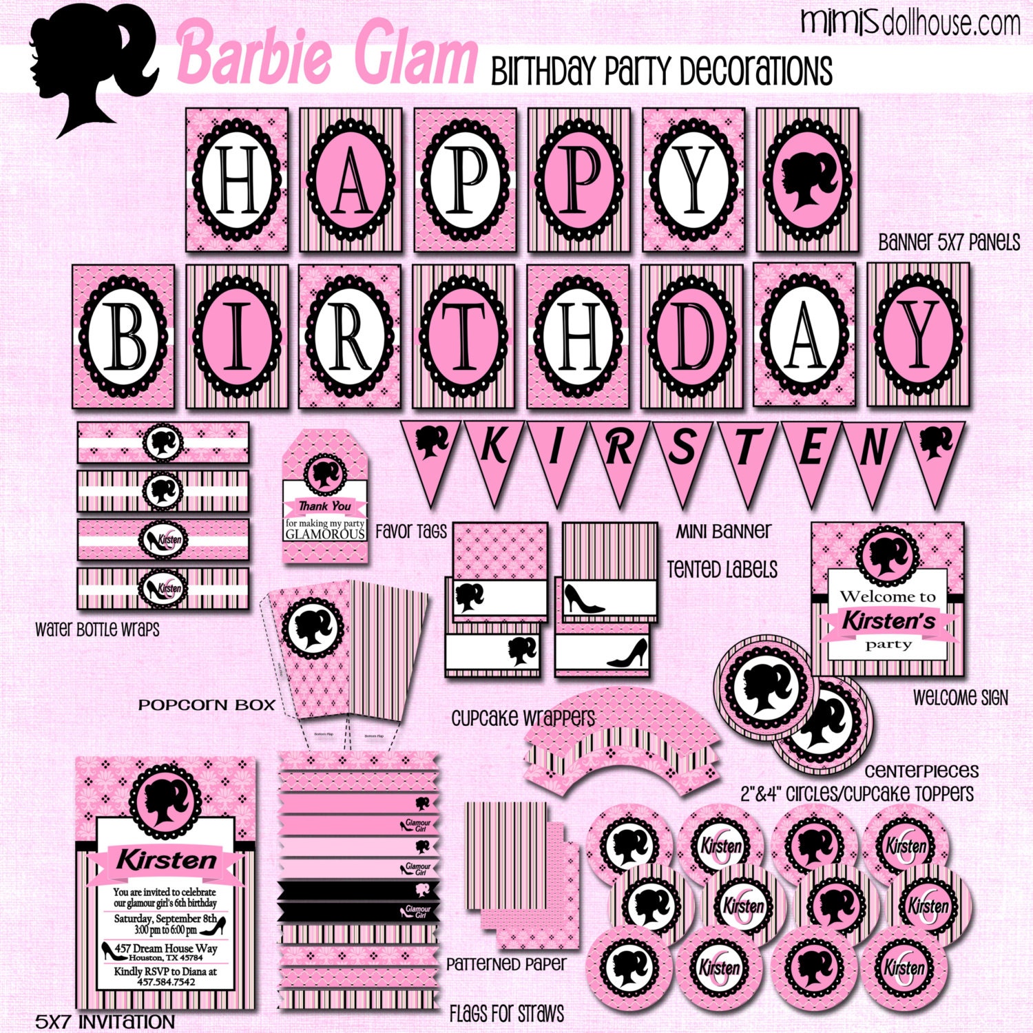 Barbie Party Decorations- PrintableBarbie Birthday Party Decorations- Barbie Birthday Party PDF/JPEG Il_570xn