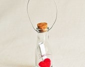Message in a Bottle with Needle Felted Red Heart - Valentine's Gift Sweetheart Mother's Day Love Birthday Unique All Natural Wool Felt