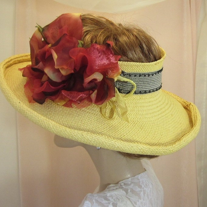 Casual yellow straw hat without crown for garden or garden party