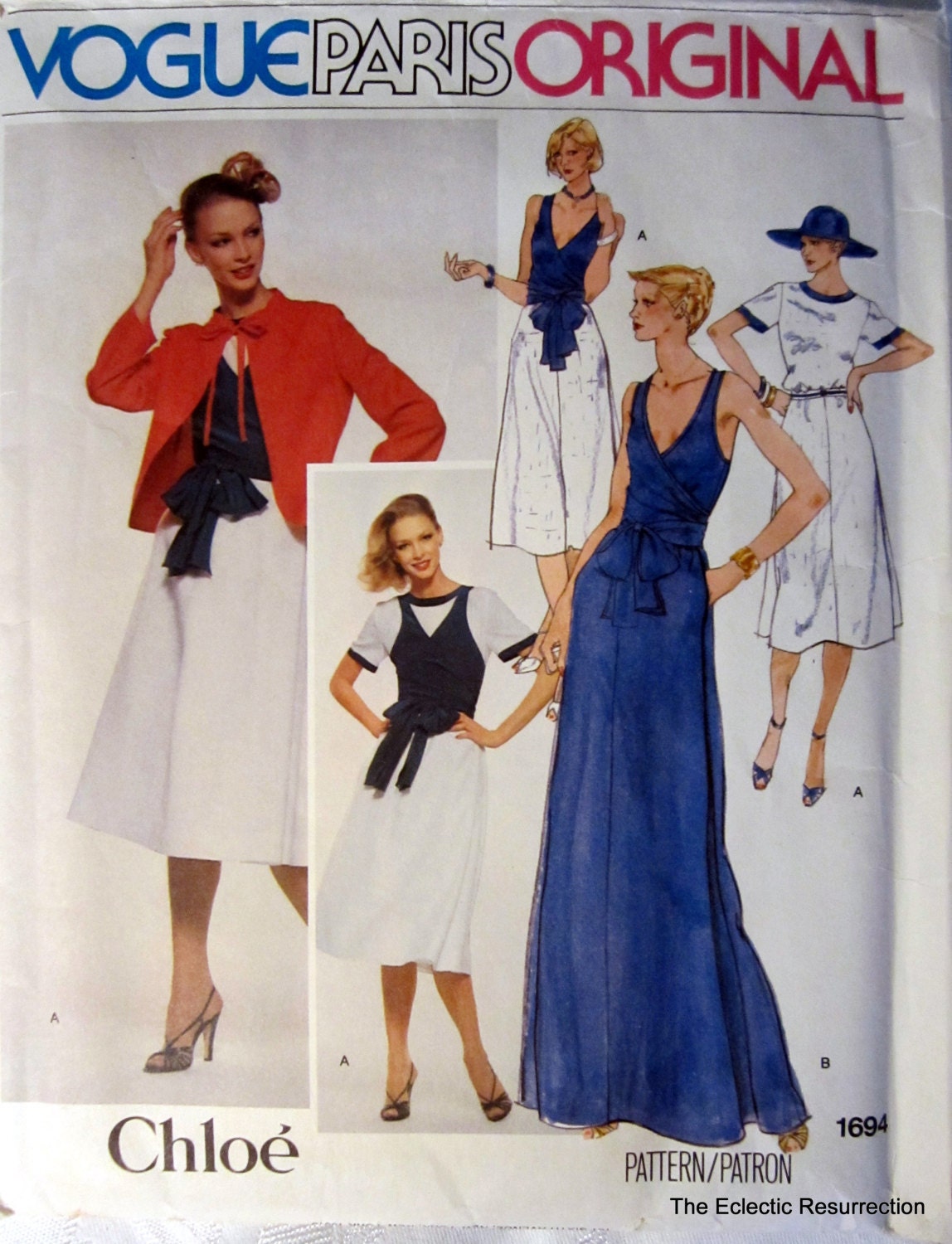 Vogue Paris Original Chloé-Vintage 1970s Jacket, Blouse, Vest & Skirt-Bust 34 Vogue 1694 Factory Folded
