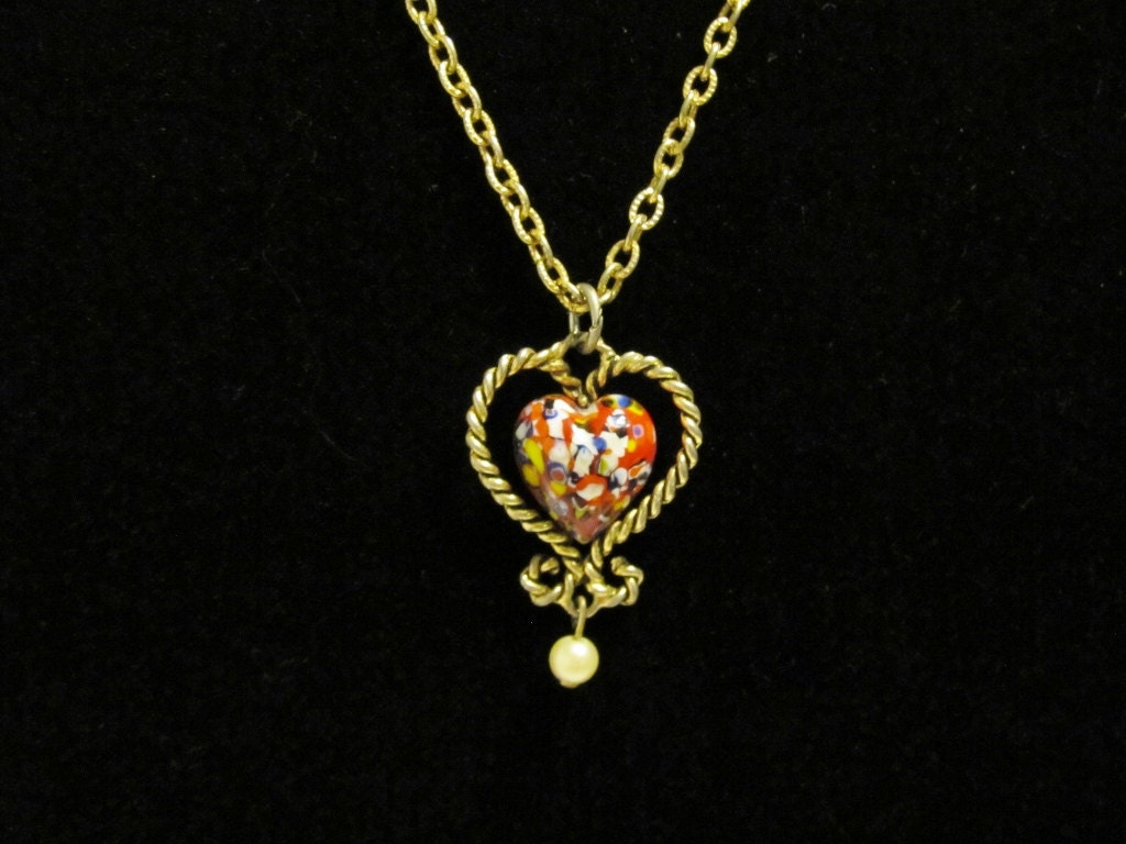 Vintage Sarah Coventry Marbled Heart Pendant