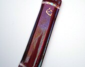 Ready to ship mezuzah fused glass cranberry red pink dichroic glass, 18 Kt gold shen hand painted