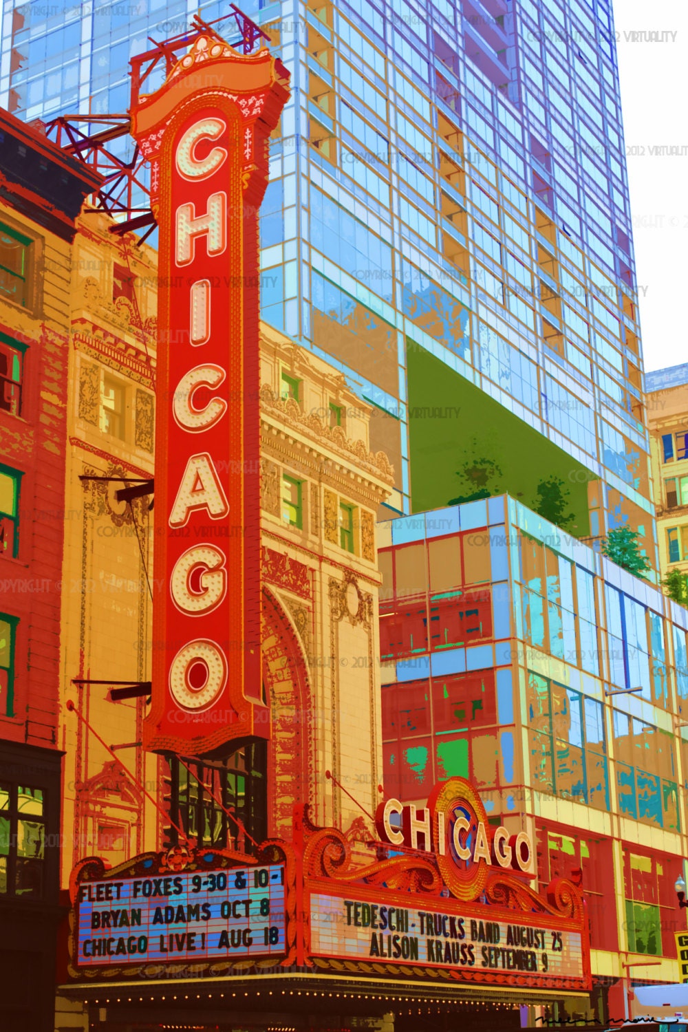 Chicago Theatre: Chicago Architectural Photography - Pop Art - Print of Original Artwork