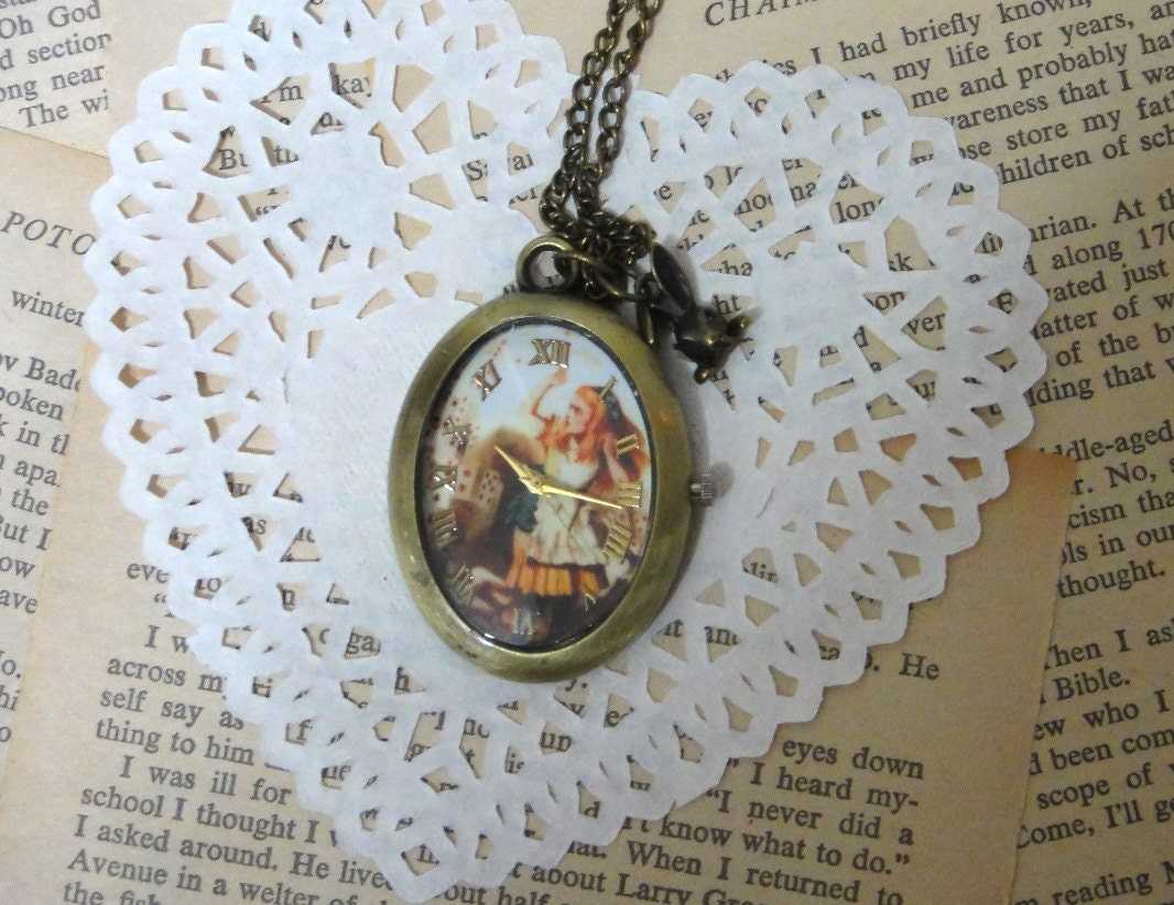 Alice in Wonderland inspired pocket watch necklace - white rabbit pendant