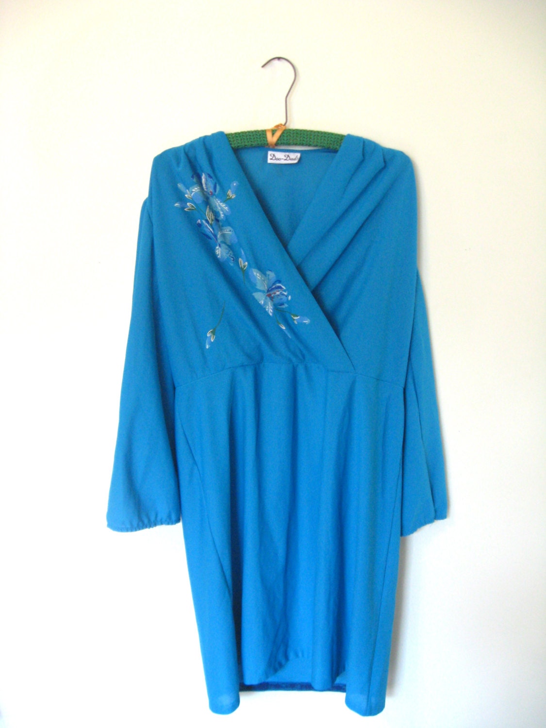 Vintage 70's Faux Wrap Blue Dress Size M/L