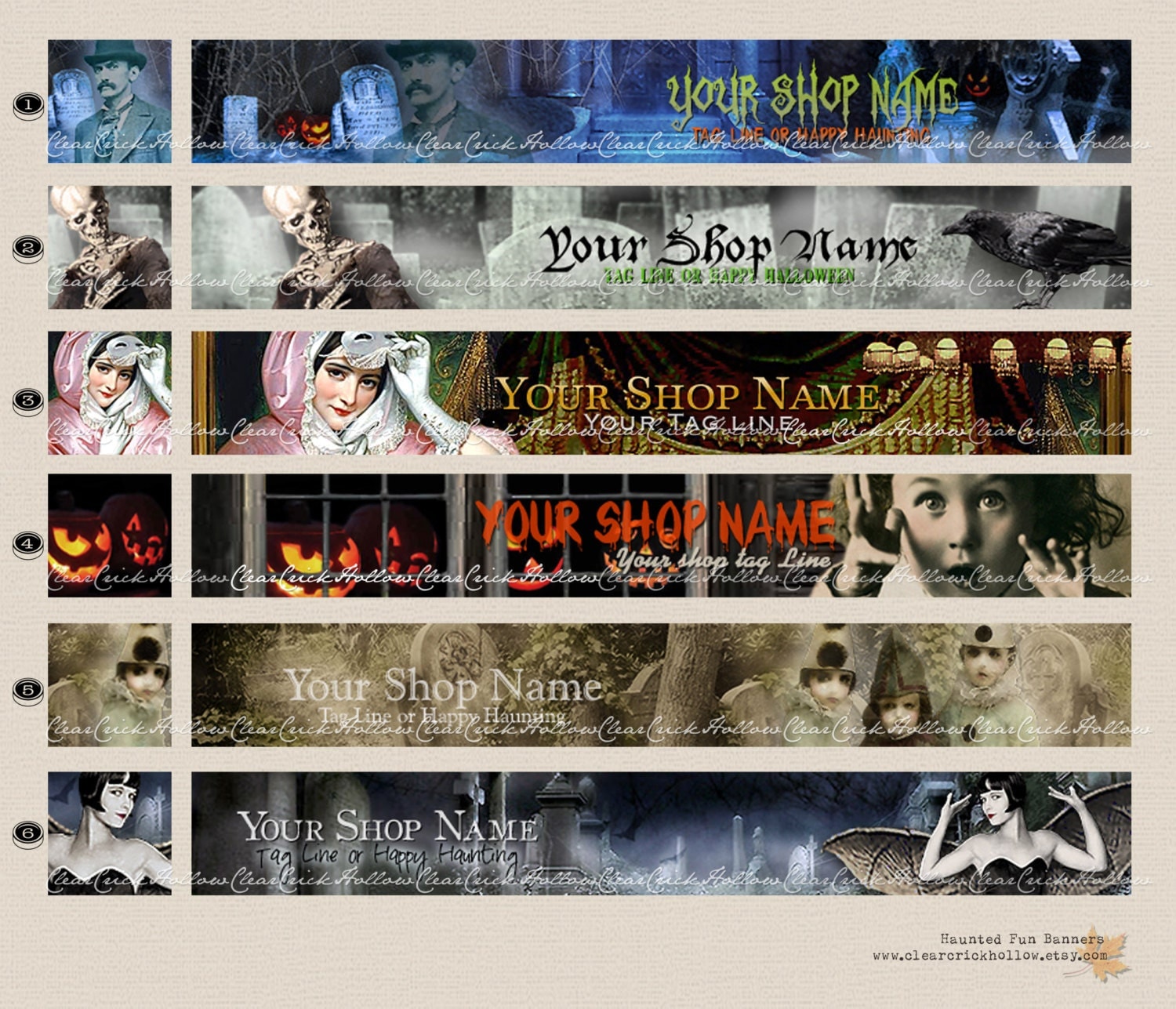 Etsy Shop SIMPLE SETS Banner Avatar Only Digital Art - Premade vintage style HAUNTED Fun Theme patterns for Halloween fall autumn YoU chOoSe