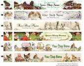 Etsy Shop SIMPLE SETS Banner Avatar Only Digital Art - Premade vintage style Spring GREEN Theme patterns parade bunnies flowers YoU chOoSe