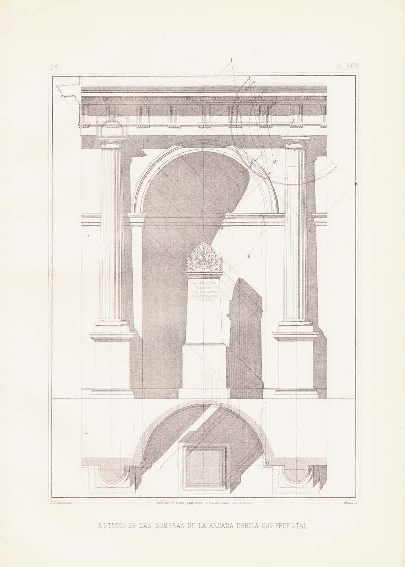 Doric Arcade with Pedestal Shadows Architecture Drawing, Vignola, Five Orders Art Print