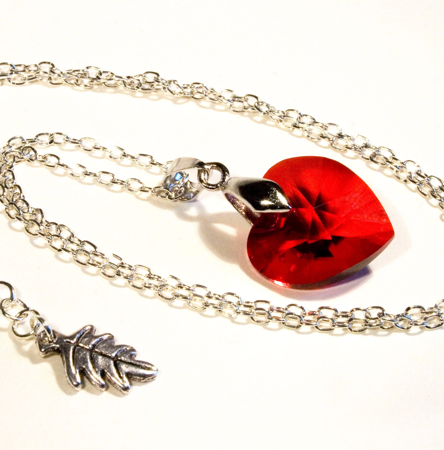 Bridal Jewelry, Red Heart Pendant Necklace, Swarovski Jewellery UK Seller