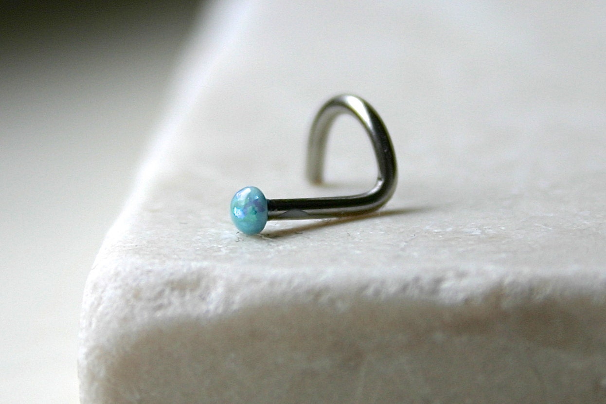 NEW Ice Blue Opal Nose Stud - 18g or 20g, Right or Left Bend
