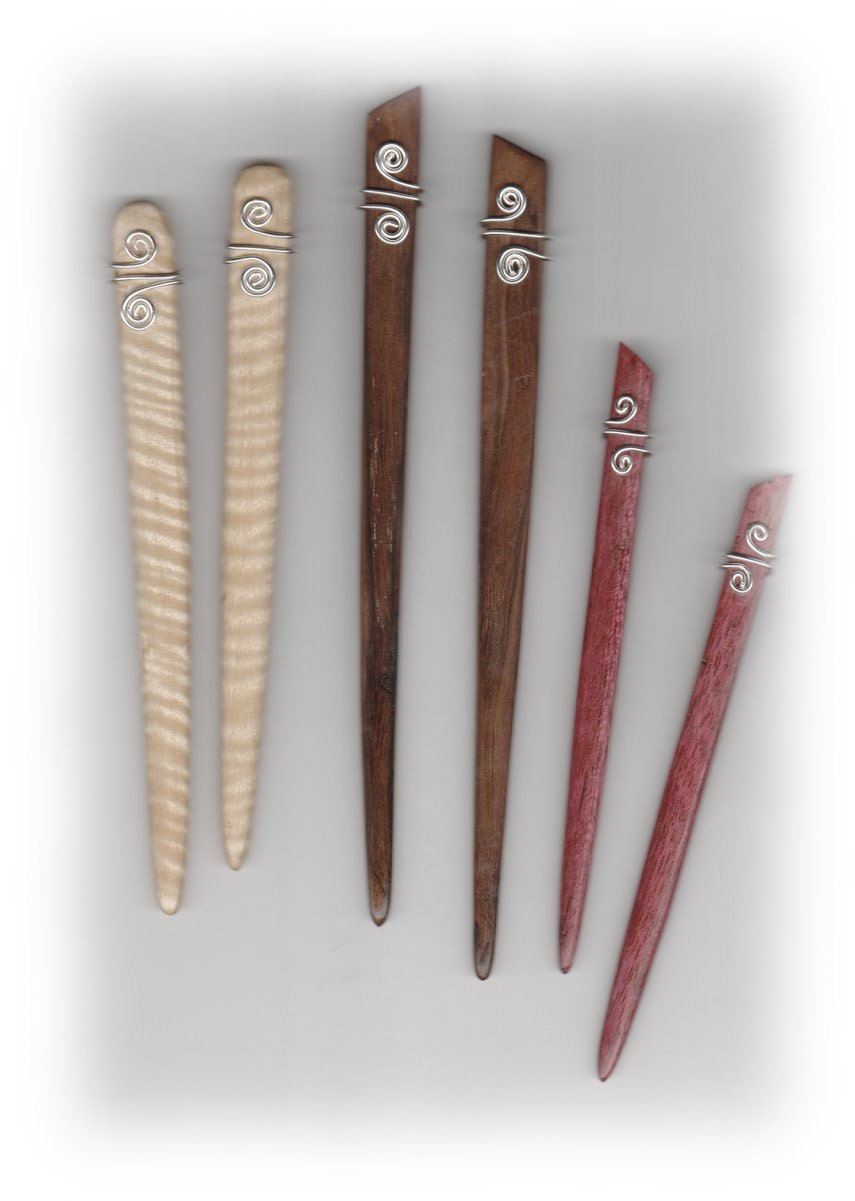 Wooden Hair Sticks U Pick A Pair Wood Silver Spiral Wire Wrap (pair)  (177)