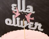 Wedding Cake Topper with Light Pink Glitter Love Birds - Large - Ready to ship
