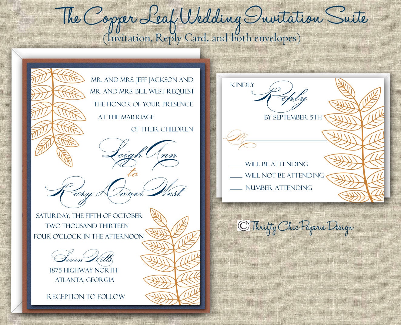 The Copper Leaf Wedding Invitation Set (5x7) - SAMPLE