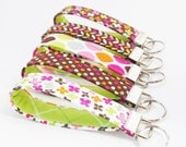 Key Chain Set, Wristlet Key Fobs,  Set of 5 , Hot Pink, Lime, and Dark Brown