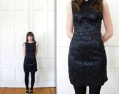 90s Black Satin Floral Print Dress / Sleeveless Body Con Mini Dress / Party Dress