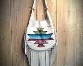 Southwest Traveler White Leather Rainbow Fringe Bag