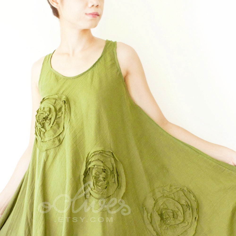 Comfy Cotton Spring Summer Mini Dress, Top in Fresh Green, M size
