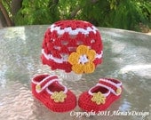 Crocheted Baby Girl Hat Set. Size 6-12 months. Ready to ship.