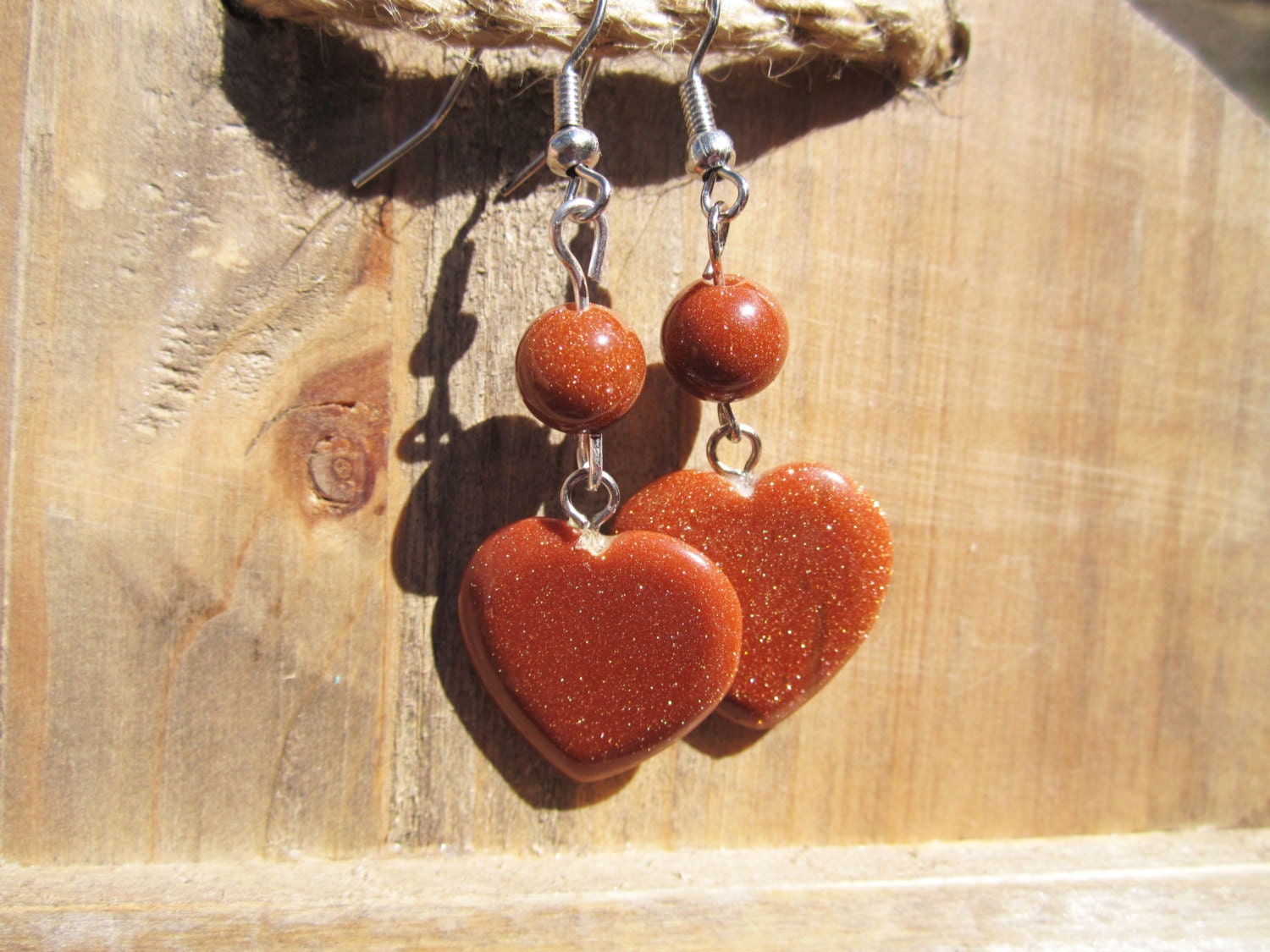 Goldstone Heart Earrings