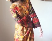 Original 60s Kaftan Tunic Maxi Paisley Floral Prairie Dress - Lina