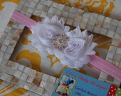 Vintage Inspired White and Light Pink Flower Shabby Headband