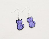 Purple Tabby Cat Earrings