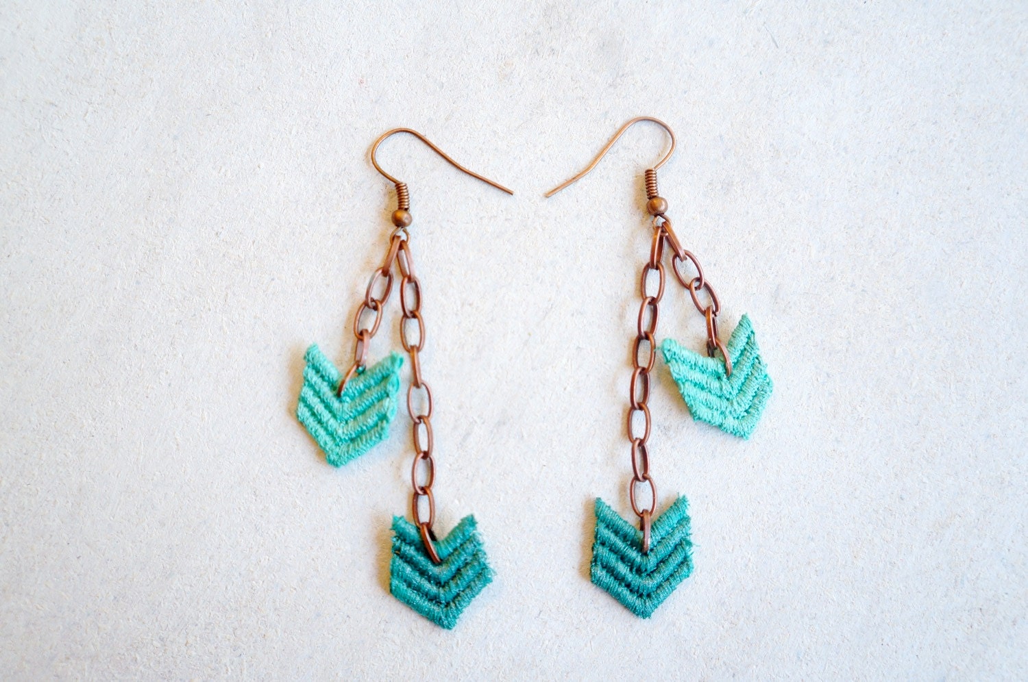 Chevron Lace Earrings in Teal Green