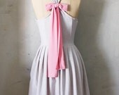 LILAC FIELDS - Heather pink linen dress with pockets // blush pink chiffon bow // pleated skirt // bridesmaid dress // vintage inspired