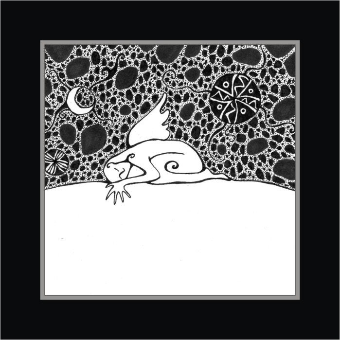 Black and white surreal art print - Tribal finno ugric mythology inspired graphic art 8x8'' - fantasy drawing