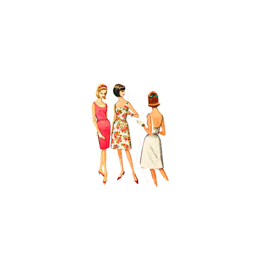 Vintage 60s Sewing Pattern Cocktail Dress Scoop Neck Open Back Bust 32-34 McCalls 7827