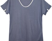 Silk Trim Tee- Blue-gray, Ivory