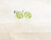 Small Peridot Stud Earrings - Sterling Silver Lime Spring Green Gemstone Rounds - Joy, Peace, Protection, August Birthstone