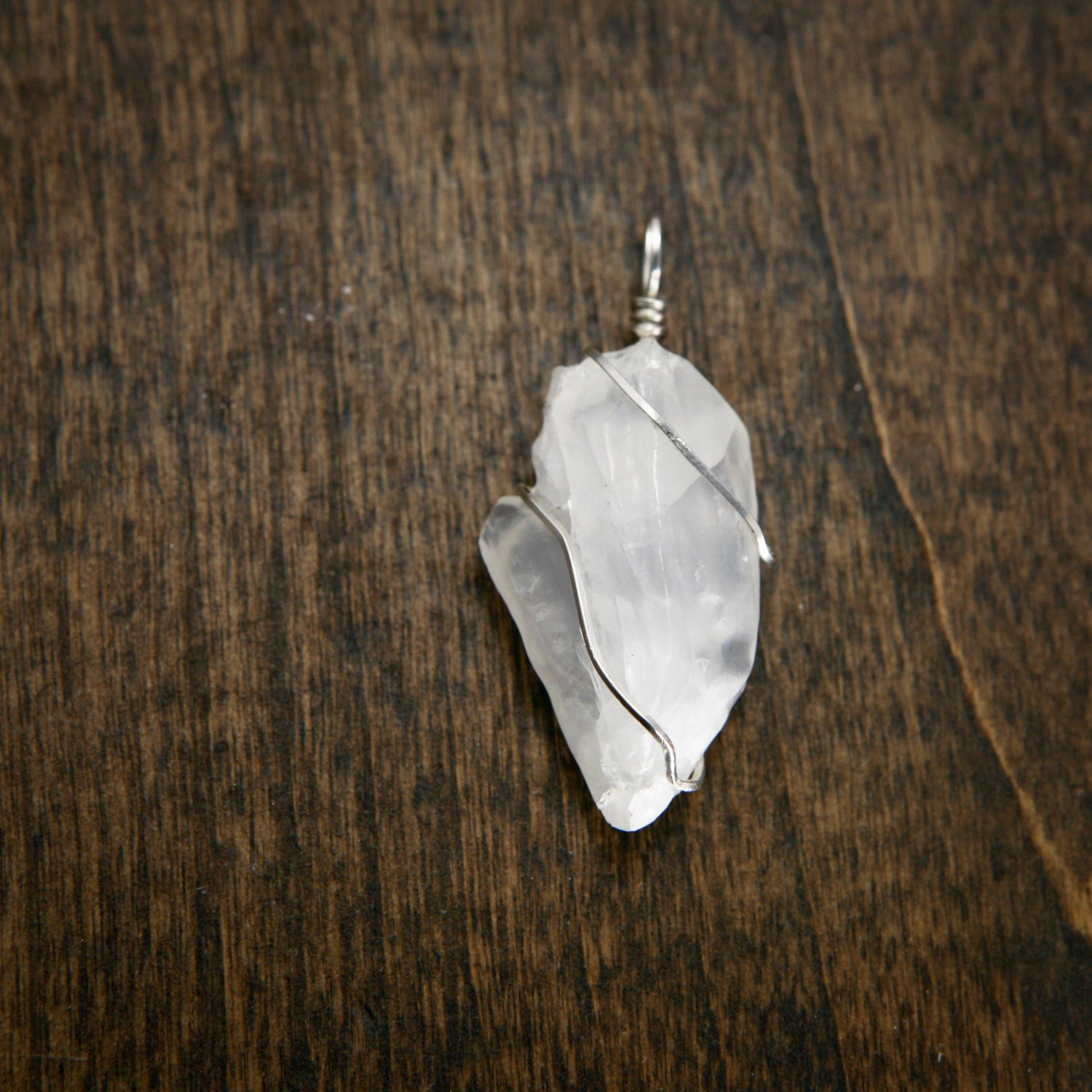 White Calcite Pendant - Sterling Silver Wire Wrapped Gemstone - Soothing, Cleansing, Amplifying, Healing