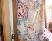 Hankie Curtain Vintage Handmade Valance Table Topper Handsewn Multi Color Cottage Rustic