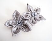 Lot of 2 Gray Satin Flower Appliques