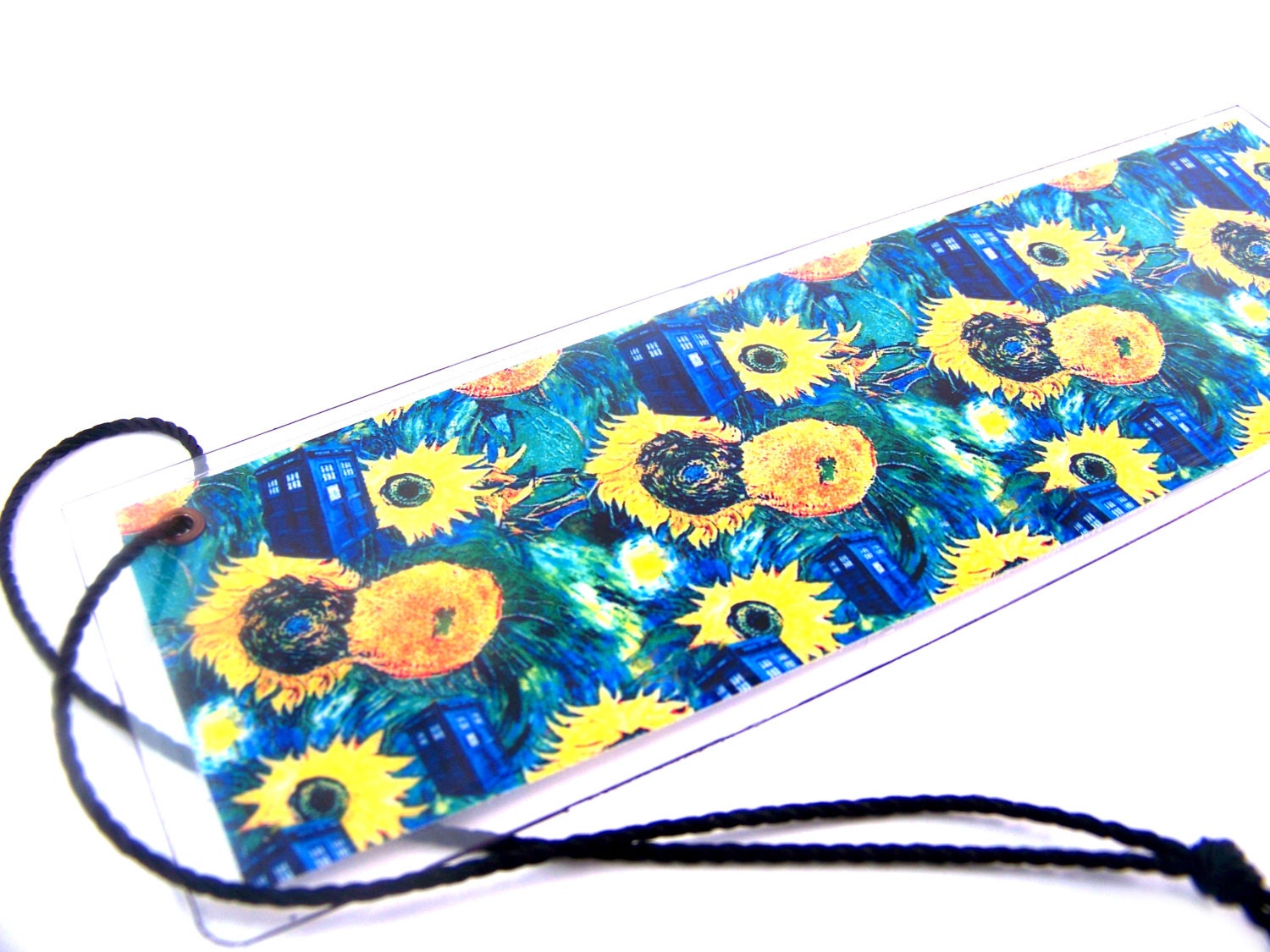 Doctor Who Inspired Bookmark, Sunflowers TARDIS Starry Night, Van Gogh
